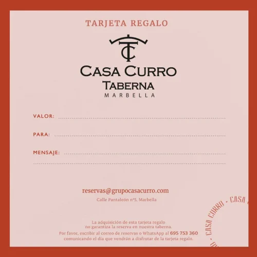 Tarjeta de Regalo para Taberna Casa Curro